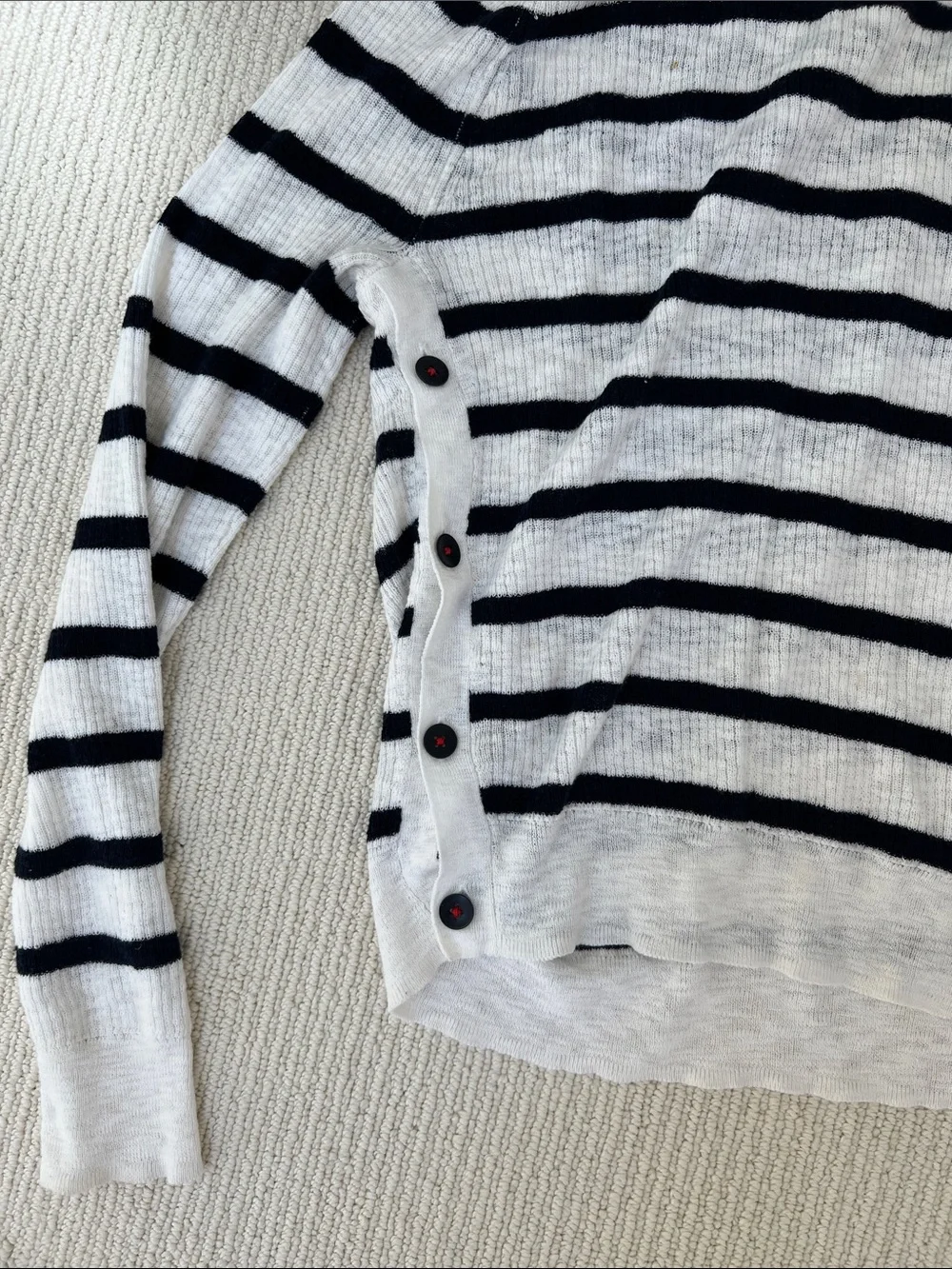 J. Crew White and Navy Striped sheer Knit Top